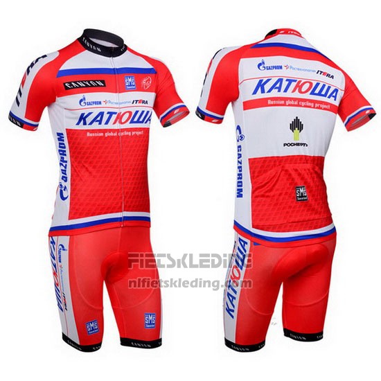 2013 Fietskleding Katusha Wit en Rood Korte Mouwen en Koersbroek
